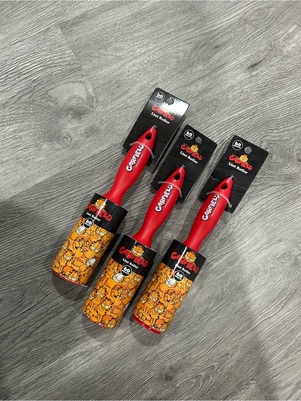 Nickelodeon Red Garfield Lint Rollers with Orange Cartoon Covers - Set of 3